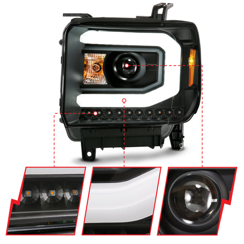 ANZO GMC SIERRA 1500 14-15 2500H/15-19 Projector Headlight Plank Style Black w/ Switchback (Halogen) - 111487