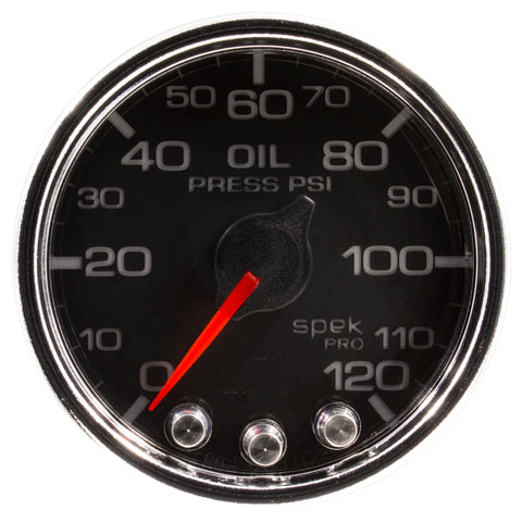 Autometer Spek-Pro Gauge Oil Press 2 1/16in 120psi Stepper Motor W/Peak & Warn Blk/Chrm - P32531