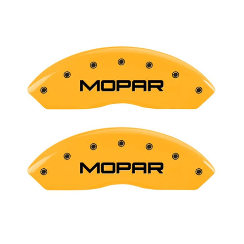 MGP 2 Caliper Covers Engraved Front Mopar Yellow Finish Black Char 2006 Jeep Wrangler - 42009FMOPYL