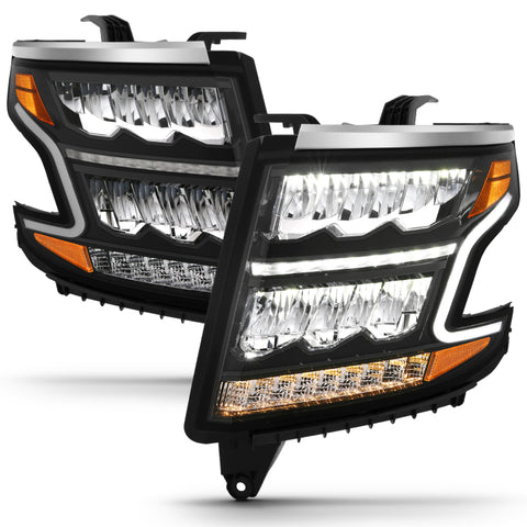 ANZO 15-20 Chevy Tahoe/Suburban LED Light Bar Style Headlights Black w/Sequential w/DRL w/Amber - 111478