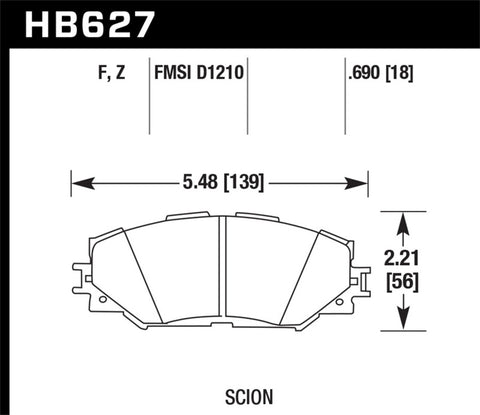 Hawk 08-11 Scion xB / 08-10 Scion xD / 09-10 Toyota Corolla / 09-10 Matrix / 06-10 Rav4 / 10 Lexus H - HB627F.690