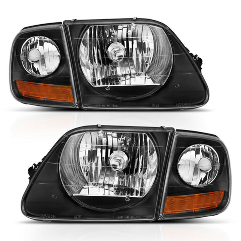 ANZO 1997-2003 Ford F150 Crystal Headlight Black w/ Parking Light - 111460