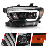ANZO 2016-2017 Toyota Tacoma Projector Headlights w/ Plank Style Switchback Black w/ Amber - 111396