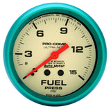 AutoMeter Gauge Fuel Press 2-5/8in. 15PSI Mech. Glow In The Dark Ultra-Nite - 4511