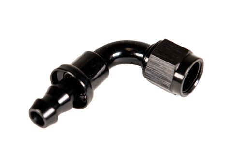 Fleece Performance Universal -6AN 90Deg to Hose Barb - Black - FPE-PL-90-06