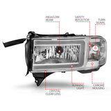 ANZO 94-02 Dodge RAM Crystal Headlight - w/ Light Bar Chrome Housing - 111555