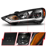 ANZO 2013-2015 Hyundai Genesis Projector Headlights w/ Plank Style Design Black (HID Compatible) - 121511