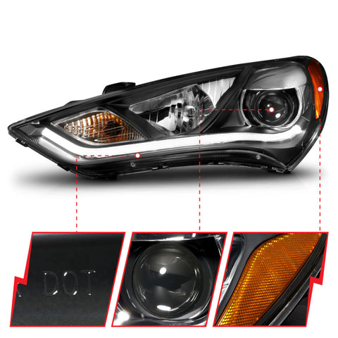 ANZO 2013-2015 Hyundai Genesis Projector Headlights w/ Plank Style Design Black (HID Compatible) - 121511