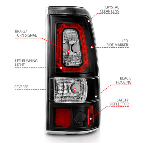 ANZO 2003-2006 Chevy Silverado 1500 LED Taillights Plank Style Black w/Clear Lens - 311327