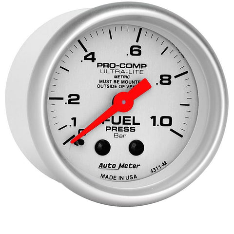 Autometer Ultra-Lite 52mm 0-1.0 Bar Mechanical Fuel Pressure Gauge - 4311-M