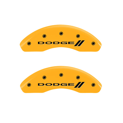 MGP 4 Caliper Covers Engraved Front & Rear With stripes/Dodge Yellow finish black ch - 12199SDD3YL