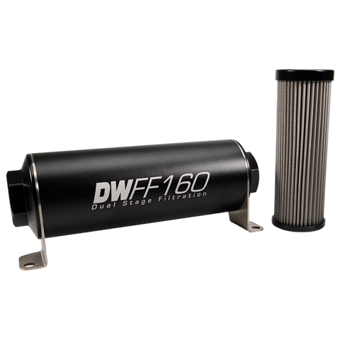 DeatschWerks Stainless Steel 8AN 40 Micron Universal Inline Fuel Filter Housing Kit (160mm) - 8-03-160-040K