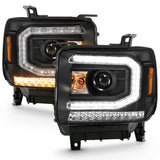 ANZO 2016-2019 GMC Sierra 1500 Projector Headlight Plank Style Black w/ Sequential Amber Signal - 111485