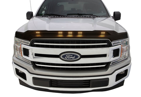 AVS 2015-2019 Ford F150 Aeroskin Low Profile Hood Shield w/ Lights - Black - 753096