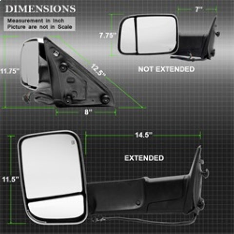 xTune Dodge Ram 1500 09-12 Extendable Power Heated Adjust Mirror Chrome Housing Left MIR-DRAM10-PW-L - 9933165
