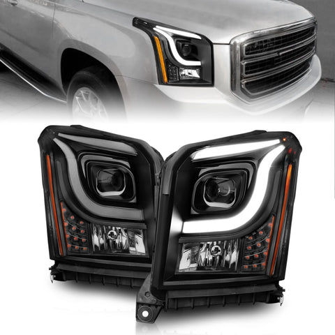 ANZO 15-17 GMC Yukon/Yukon XL Projector Headlights Black Housing/Clear Lens (w/ Light Bars) - 111535
