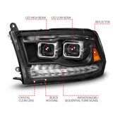 ANZO 09-18 Dodge Ram 1500/2500/3500 Full LED Proj Headlights w/Switchback Light Bar - Black - 111595