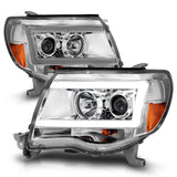ANZO 2005-2011 Toyota Tacoma Projector Headlights w/ Light Bar Chrome Housing - 111518