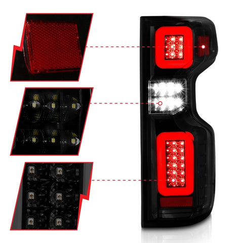 ANZO 19-21 Chevy Silverado Full LED Taillights Black Housing Smoke Lens G2 (w/C light Bars) - 311415