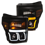 ANZO 11-16 Ford F-150 Super Duty Projector Headlights w/ U-Bar Switchback Black w/ Amber - 111386