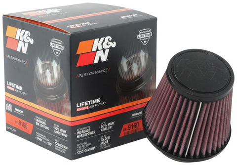 K&N Universal Clamp-On Air Filter 3-1/8in FLG / 4-15/16in B / 3-1/2in T / 4-3/8in H - RF-9160