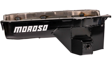 Moroso 80-85 Chevrolet SBC (w/Passenger Side Dipstick) Wet Sump 5.5qt 7.5in Steel Oil Pan - Black - 20179
