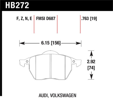 Hawk 00-06 Audi TT/00-06 TT Quattro 1.8L / 99-04 VW Golf GTI 2.8L Blue 9012 Race Front Brake Pads - HB272E.763