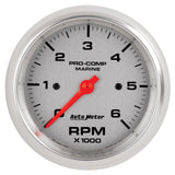 Autometer Marine Silver Ultra-Lite Gauge 3-3/8in Tachometer 6K RPM - 200752-33