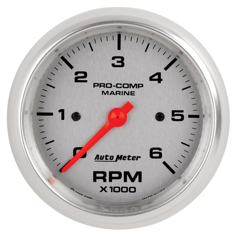 Autometer Marine Silver Ultra-Lite Gauge 3-3/8in Tachometer 6K RPM - 200752-33