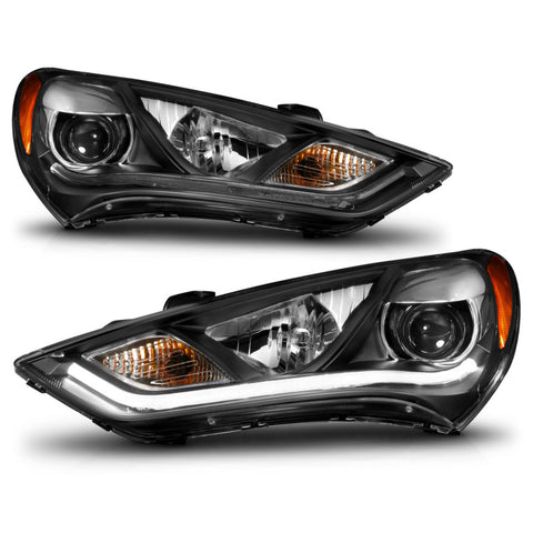 ANZO 2013-2015 Hyundai Genesis Projector Headlights w/ Plank Style Design Black (HID Compatible) - 121511