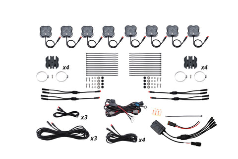 Diode Dynamics Stage Series SXS Rock Light Installer Kit - RGBW M8 w/Controller (8-pack) - DD7753C