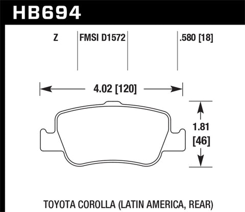 Hawk 09-10 Toyota Corolla XRS Performance Ceramic Rear Street Brake Pads - HB694Z.580