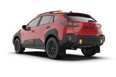 Rally Armor 24-26 Subaru Crosstrek (Wilderness Only) Black UR Mud Flap W/White Logo No Drilling Req - MF116-UR-BLK-WH