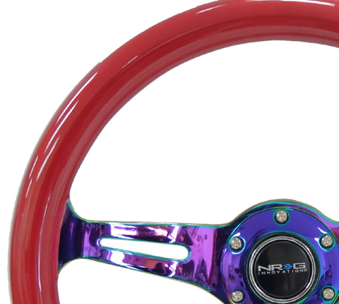 NRG Classic Wood Grain Steering Wheel (350mm) Red Grip w/Neochrome 3-Spoke Center - ST-015MC-RD
