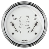AutoMeter Gauge Dual Fuel & Oilp 3-3/8in. 0 Ohm(e) to 90 Ohm(f)& 100PSI Elec Old Tyme White - 1624