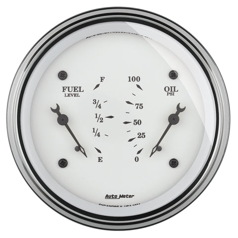 AutoMeter Gauge Dual Fuel & Oilp 3-3/8in. 0 Ohm(e) to 90 Ohm(f)& 100PSI Elec Old Tyme White - 1624