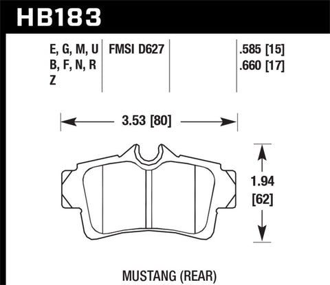 Hawk 94-04 Ford Mustang Performance Ceramic Street Rear Brake Pads - HB183Z.660