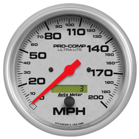 Autometer Speedometer 5in - 200 MPH Electric Program w/ LCD Odometer Ultra- Lite - 4490