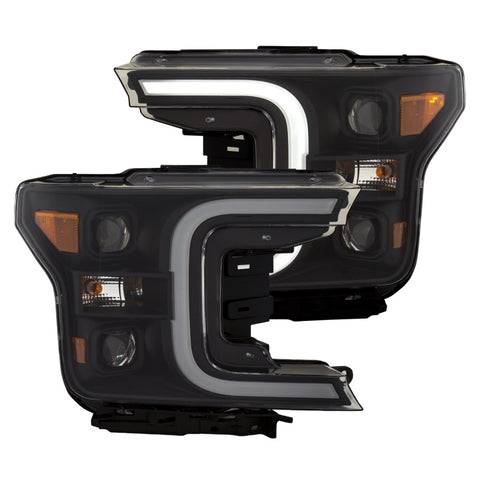 ANZO 18-19 Ford F-150 LED Projector Headlights w/ Plank Style Switchback Black w/ Amber - 111400