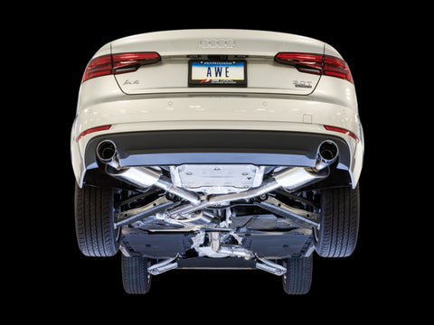 AWE Tuning Audi B9 A4 Touring Edition Exhaust Dual Outlet - Chrome Silver Tips (Includes DP) - 3015-32078