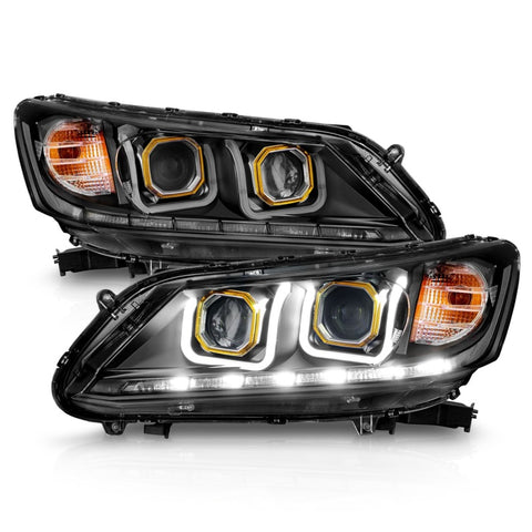 ANZO 2013-2015 Honda Accord (4dr ONLY) Projector Headlights w/ U-Bar Black - 121492