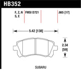 Hawk 1998-2/2002 Subaru Forester L (w/Rear Drum Brakes) High Perf. Street 5.0 Front Brake Pads - HB352B.665