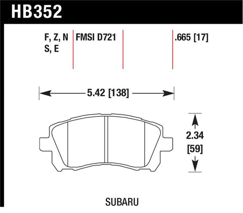 Hawk 1998-2/2002 Subaru Forester L (w/Rear Drum Brakes) High Perf. Street 5.0 Front Brake Pads - HB352B.665