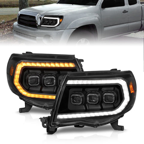 ANZO 05-11 Toyota Tacoma Full Proj Headlights w/Lght Bar Swchbk Seq. Blk. Housing w/Initiation Light - 111581