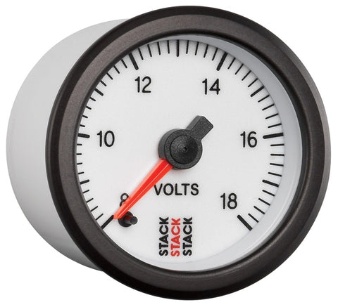 Autometer Stack 52mm 8-18V Pro Stepper Motor Battery Voltage Gauge - White - ST3366