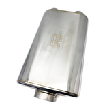Stainless Bros 17in Overall Length 3in Thin Oval SS304 Muffler - 3in Offset In/Offset Out - 616-07623-0230