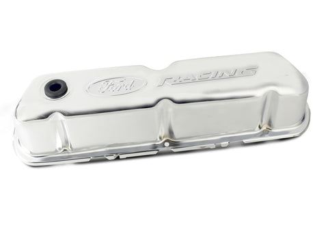 Ford Racing Embosses Logo Stamped Steel Valve Cover Chrome - 302-070