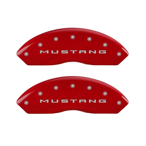 MGP 4 Caliper Covers Engraved Front 2015/Mustang Engraved Rear 2015/37 Red finish silver ch - 10202SM32RD