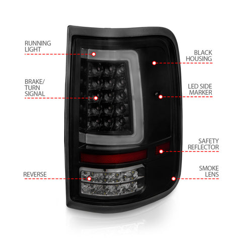 ANZO 2004-2006 Ford F-150 LED Tail Lights w/ Light Bar Black Housing Smoke Lens - 311343