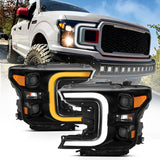 ANZO 18-19 Ford F-150 LED Projector Headlights w/ Plank Style Switchback Black w/ Amber - 111400